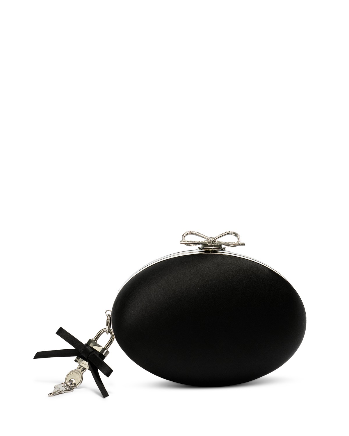 Self-Portrait Mini Satin Oval Clutch in Black