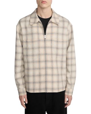 Wool Blend Plaid Zip Overshirt