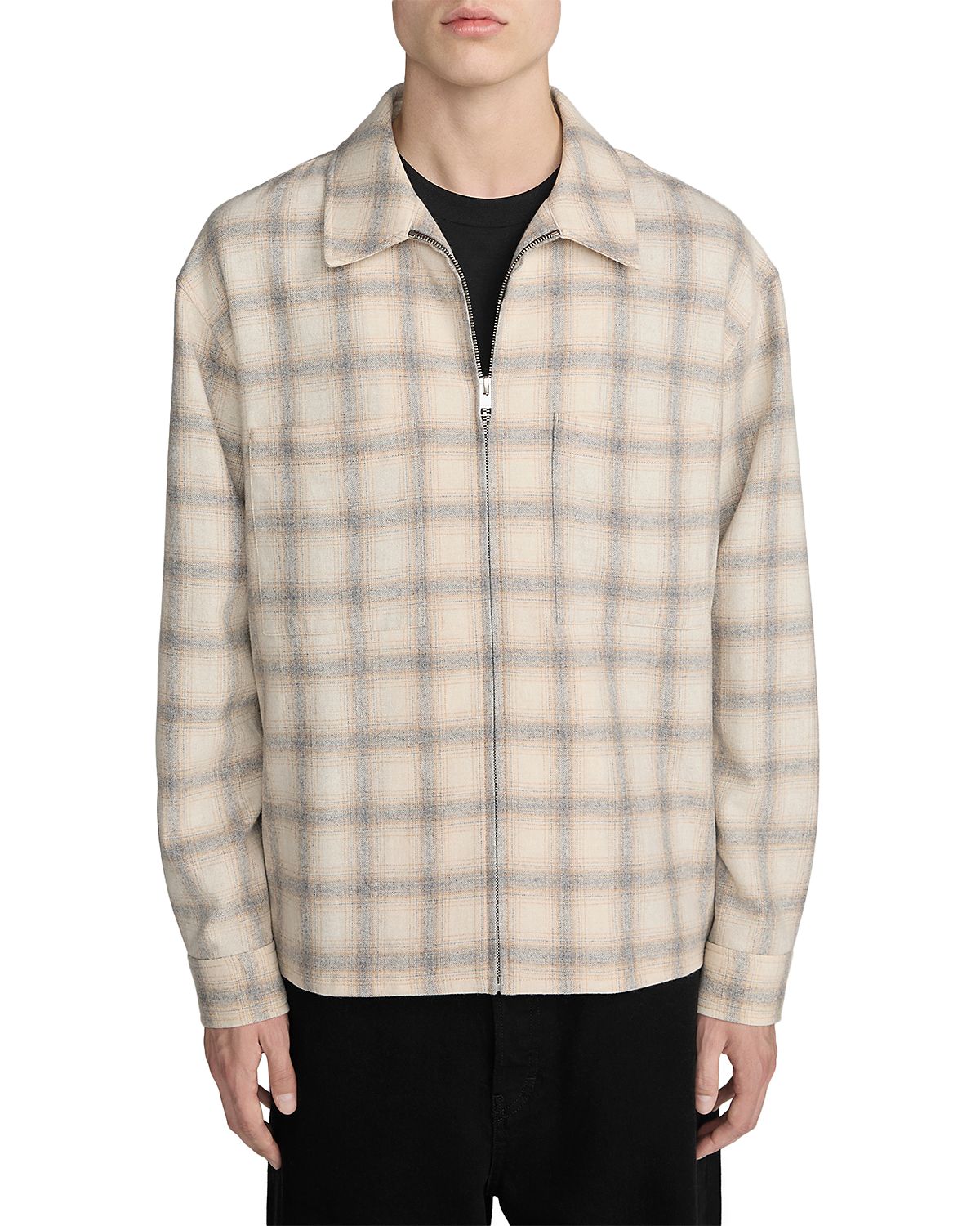 Frame Wool Blend Plaid Zip Overshirt