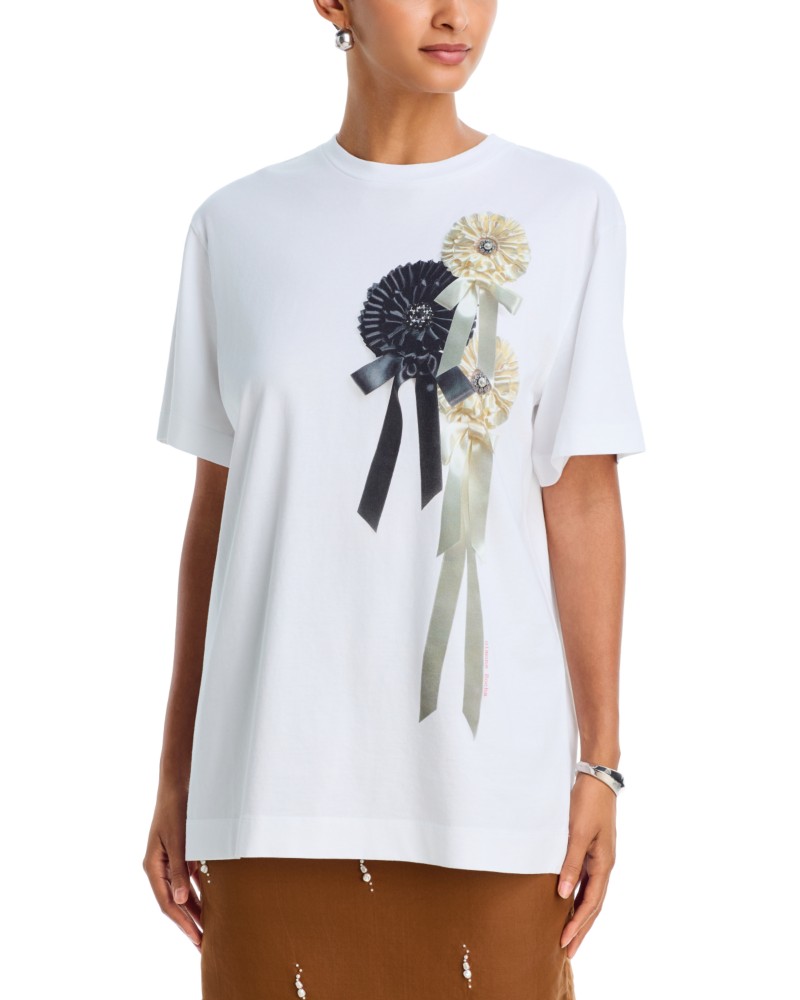 Simone Rocha Ribbon Rosette Print Tee in White