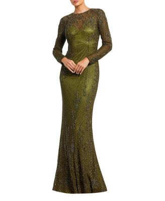  Long Sleeve Embellished Evening Gown