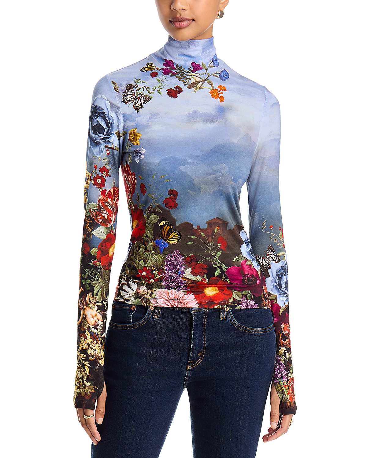 Alice and Olivia Delaina Thumb Hole Turtleneck Top