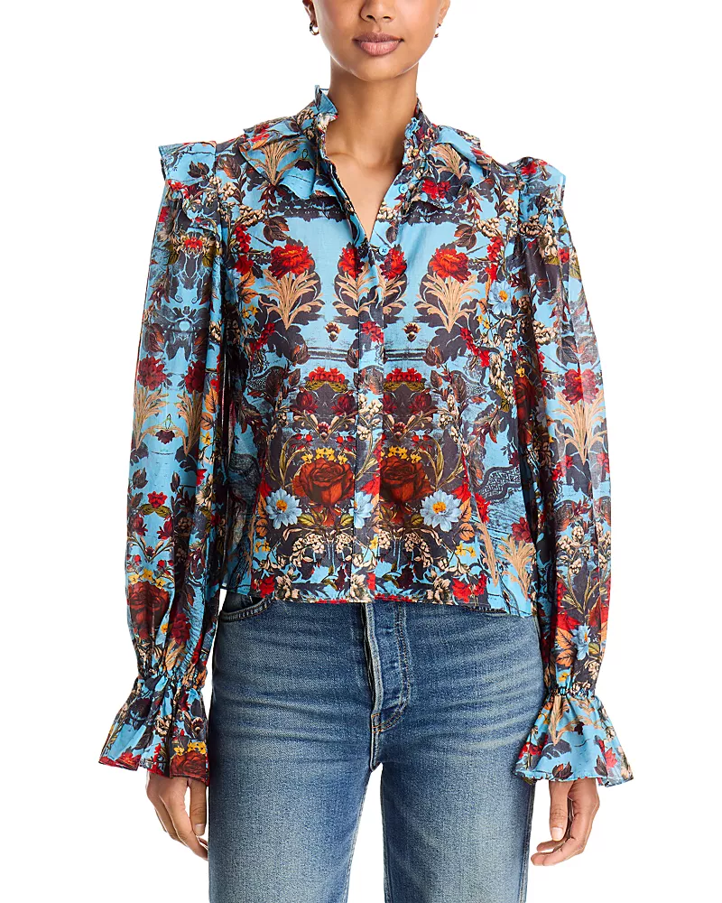 Alice and Olivia Bernice Cotton Victorian Ruffled Blouse