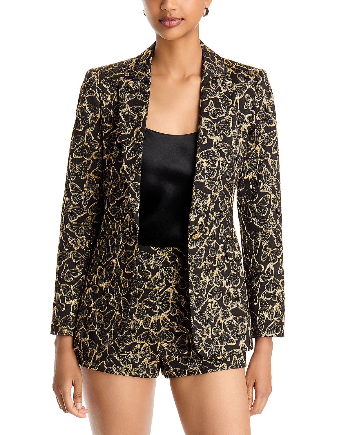 Alice and Olivia Macey Metallic Jacquard Single Button Blazer