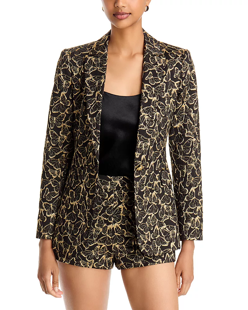 Alice and Olivia Macey Metallic Jacquard Single Button Blazer