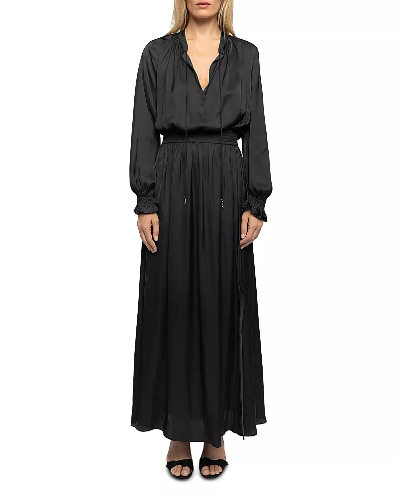 Zadig & Voltaire Rayado Satin Smocked Maxi Dress