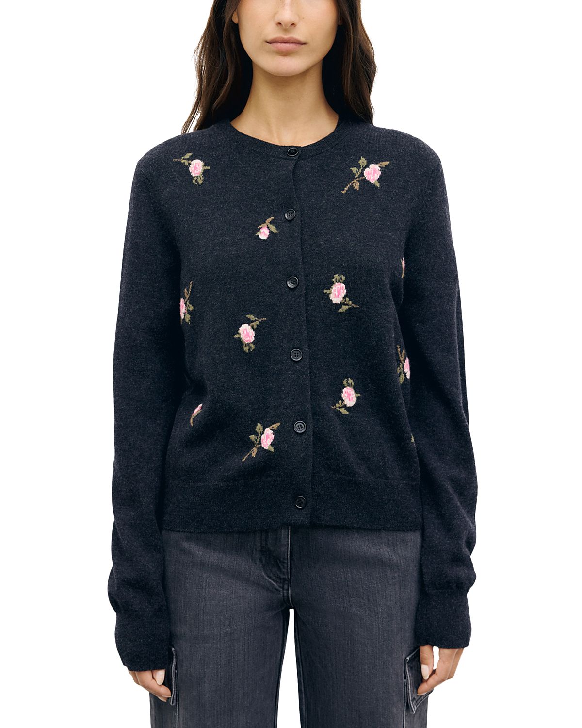 Gerard Darel Raymonde Wool Floral Intarsia Cardigan