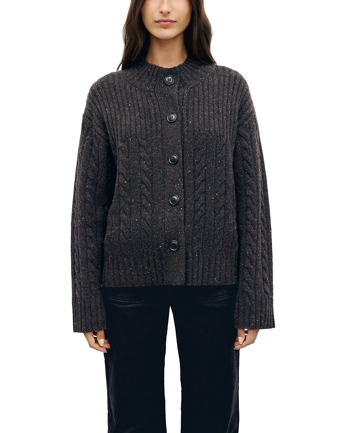 Gerard Darel Rafa Merino Wool Ribbed & Cable Knit Cardigan