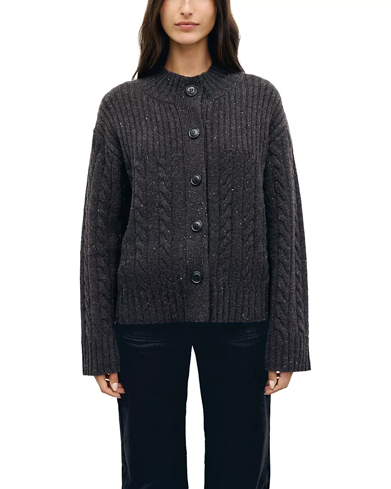Gerard Darel Rafa Merino Wool Ribbed & Cable Knit Cardigan