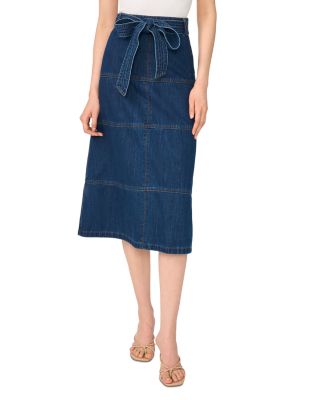Denim Belted Midi Skirt