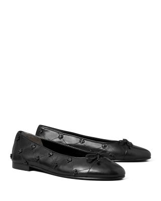 Women's Bunny Knot Cap Toe Leather Ballet Flats