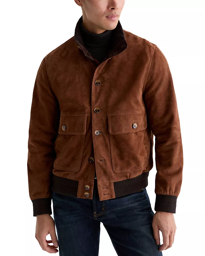 Ag Andre Classic Fit Suede Leather Stand Collar Jacket