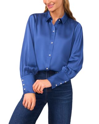 Satin Faux Pearl Button Blouse