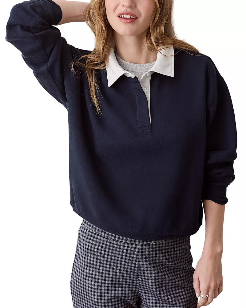 Marine Layer Cloud 9 Cotton Blend Fleece Polo Sweatshirt