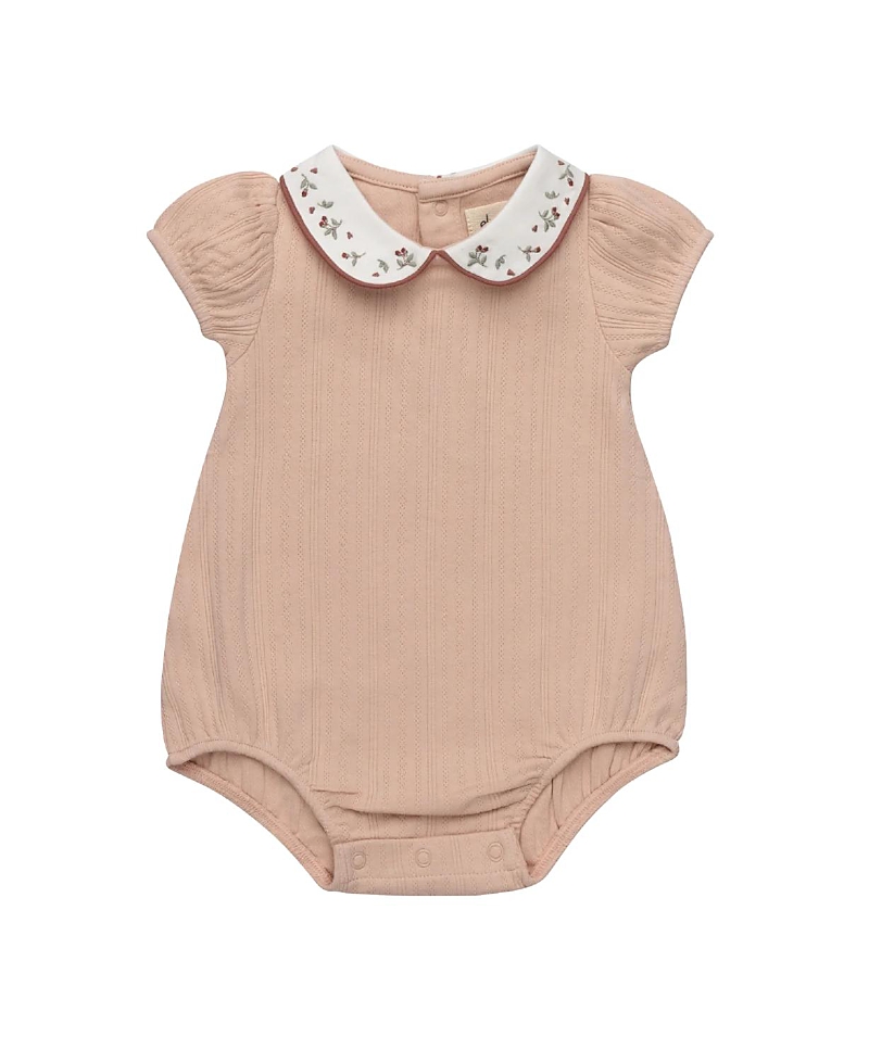 Ely's & Co. Unisex Embroidered Collar Collection Romper - Baby In Pink