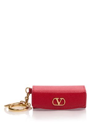 VLogo Grained Leather Lipstick Keychain