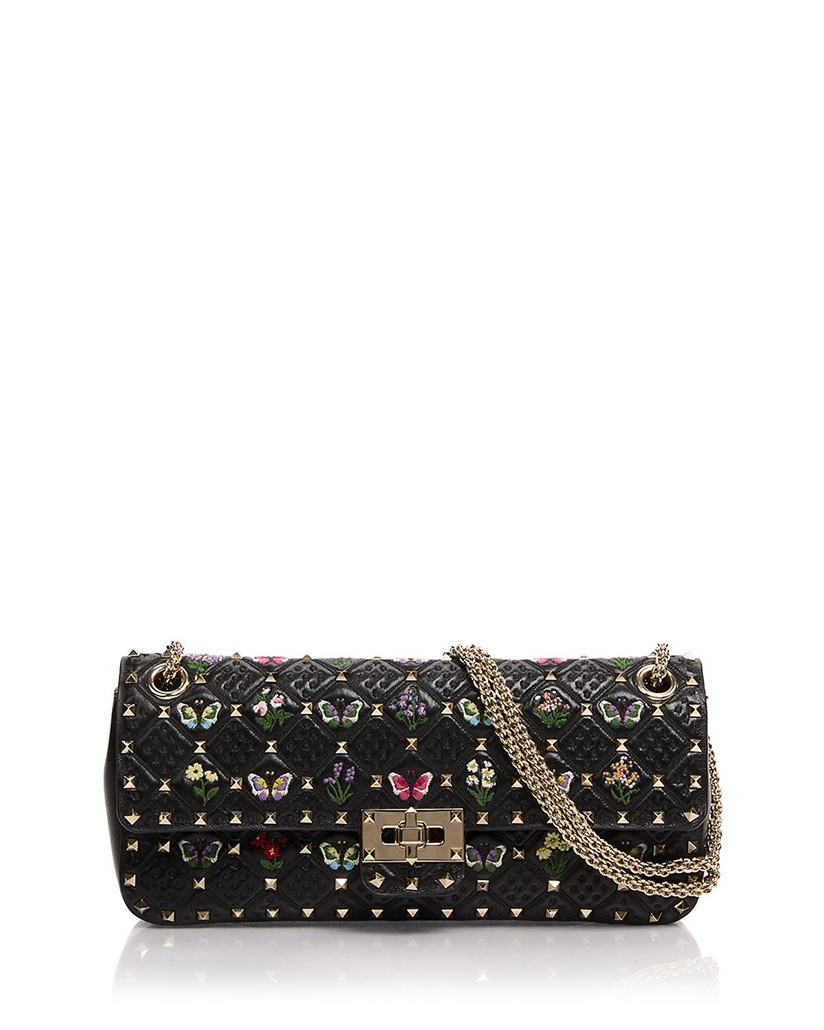 Valentino Garavani Rockstud Embroidered Leather Shoulder Bag