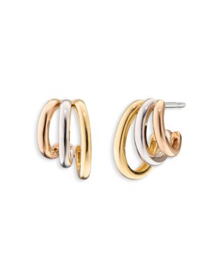 18K Tricolor Gold Sun Moon & Stars Saturn Hoop Earrings