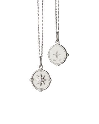 Sterling Silver White Sapphire Mini Adventure Compass Necklace, 18"
