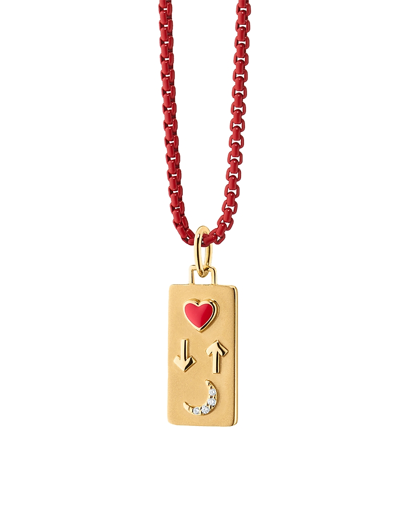 Monica Rich Kosann 18K Yellow Gold & Red Steel Sun Moon & Stars Diamond & Red Enamel To the Moon and Back Tag Pendant Necklace, 0.02 tcw · OS