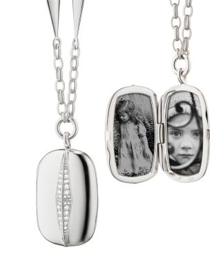 Sterling Silver Points North White Sapphire Pav&eacute; Rectangular Locket Pendant Necklace, 20-22"