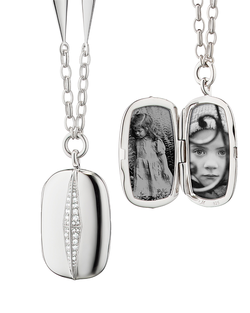 Monica Rich Kosann Sterling Silver Points North White Sapphire Pave Rectangular Locket Pendant Necklace, 20-22 · OS