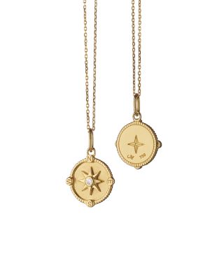 18K Yellow Gold Diamond Mini Adventure Compass Necklace, 17"