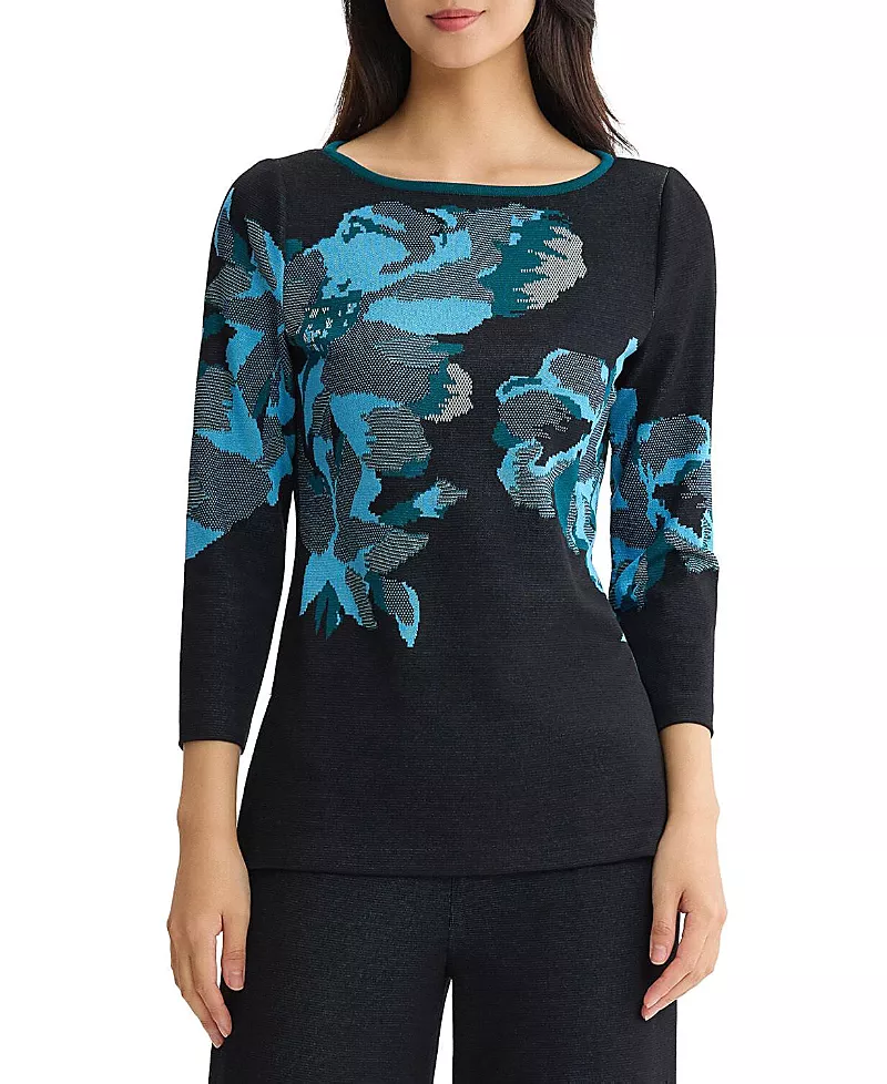 Ming Wang Floral Jacquard Soft Knit Tunic