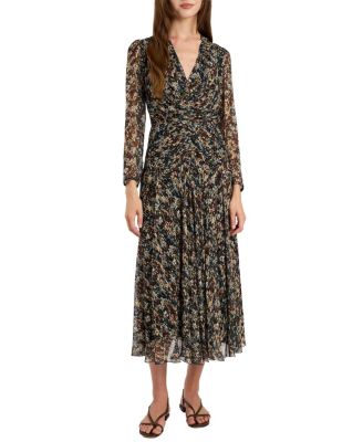 Sonia Long Sleeve Ruched Dress in Abstract Floral Print