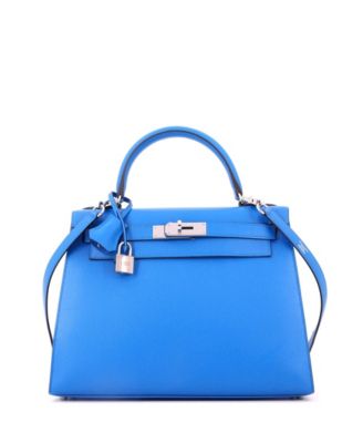 Kelly 28 Handbag Blue Epsom with Palladium Hardware