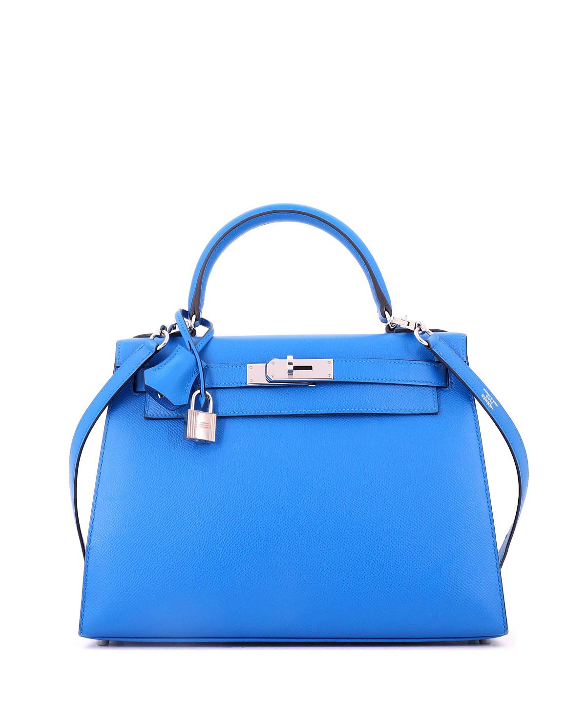 Pre-Owned HERMES Kelly 28 Handbag Blue Epsom with Palladium Hardware