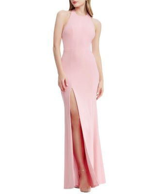 Dress The Population Paige Halter Neck High Slit Mermaid Gown In Vintage Pink