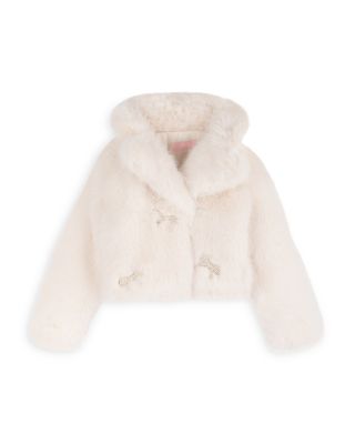 Girls' Bow Appliqu&eacute; Faux Fur Jacket - Big Kid