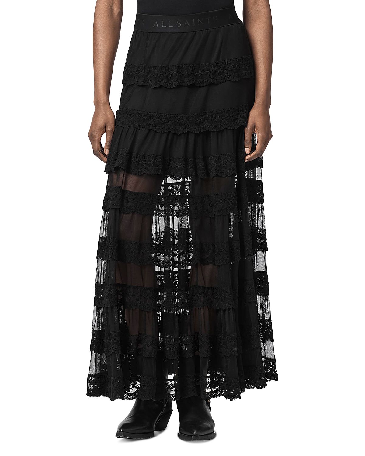 Allsaints Maggie Lace Trim Tiered Skirt