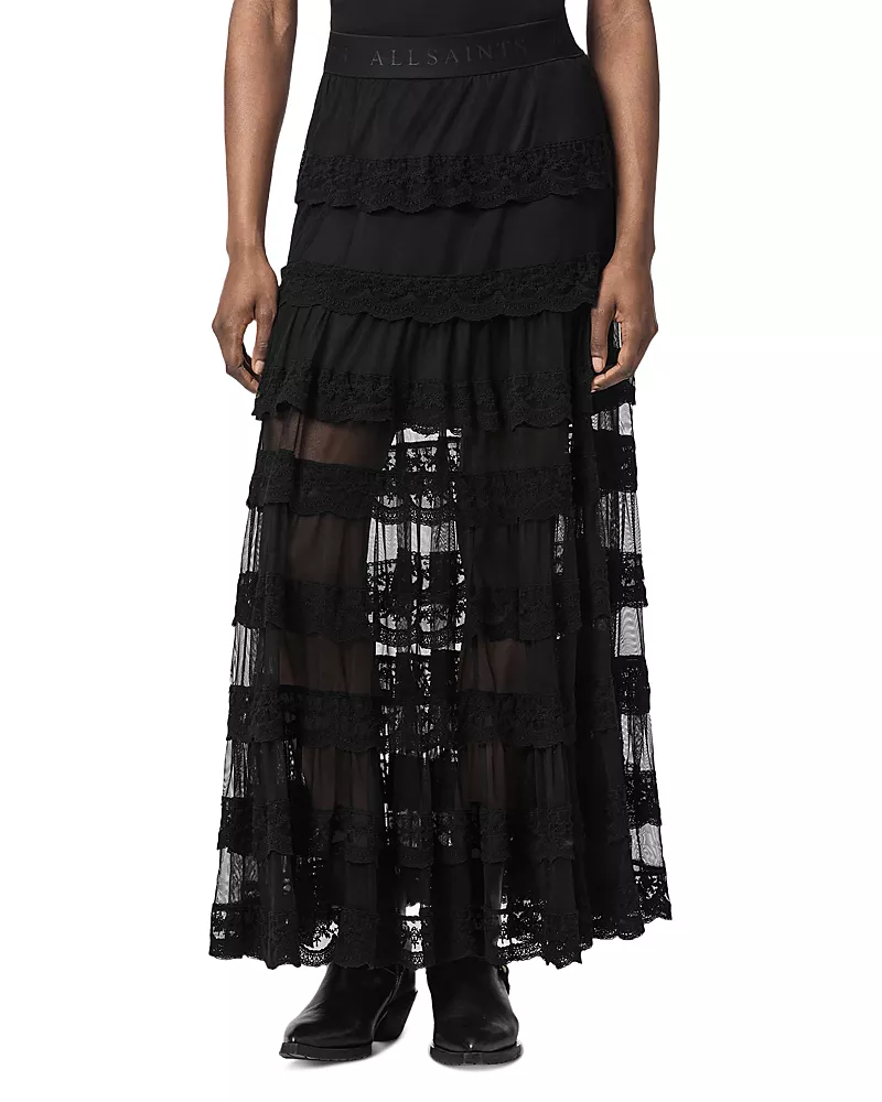 Allsaints Maggie Lace Trim Tiered Skirt