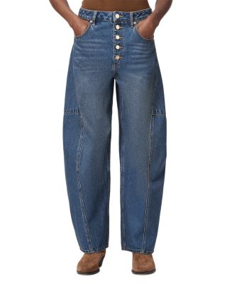 Carter Button Fly Mid Rise Barrel Jeans in Tinted Indigo