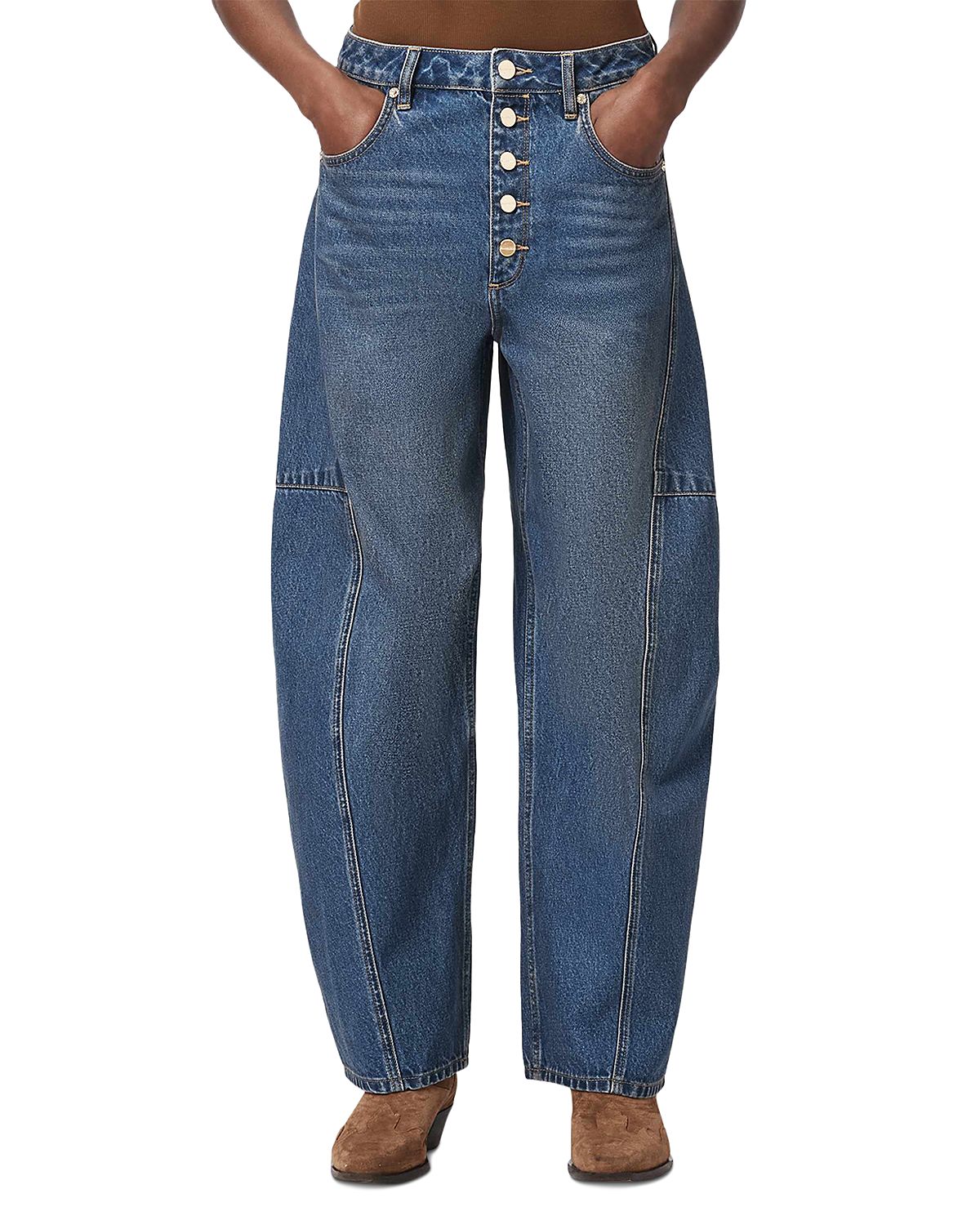 Allsaints Carter Button Fly Mid Rise Barrel Jeans