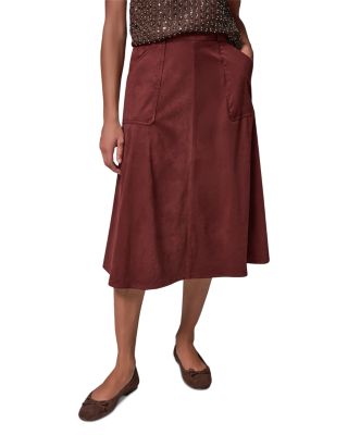 Faux Suede Pull On Midi Skirt