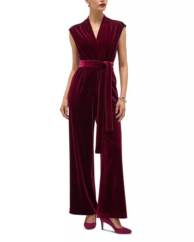 Hobbs London Olive Velvet Tie Waist Jumpsuit