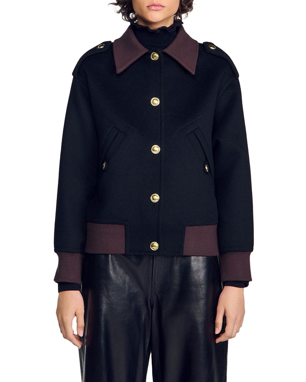 Sandro Preston Wool Contrast Trim Jacket