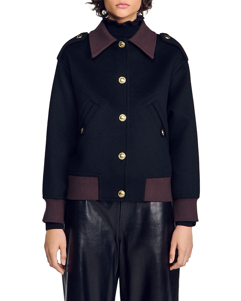 Sandro Preston Wool Contrast Trim Jacket