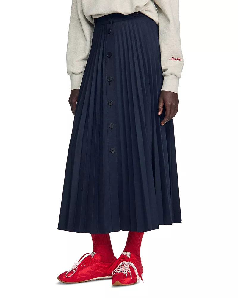 Sandro Reine Pleated Button Front Skirt