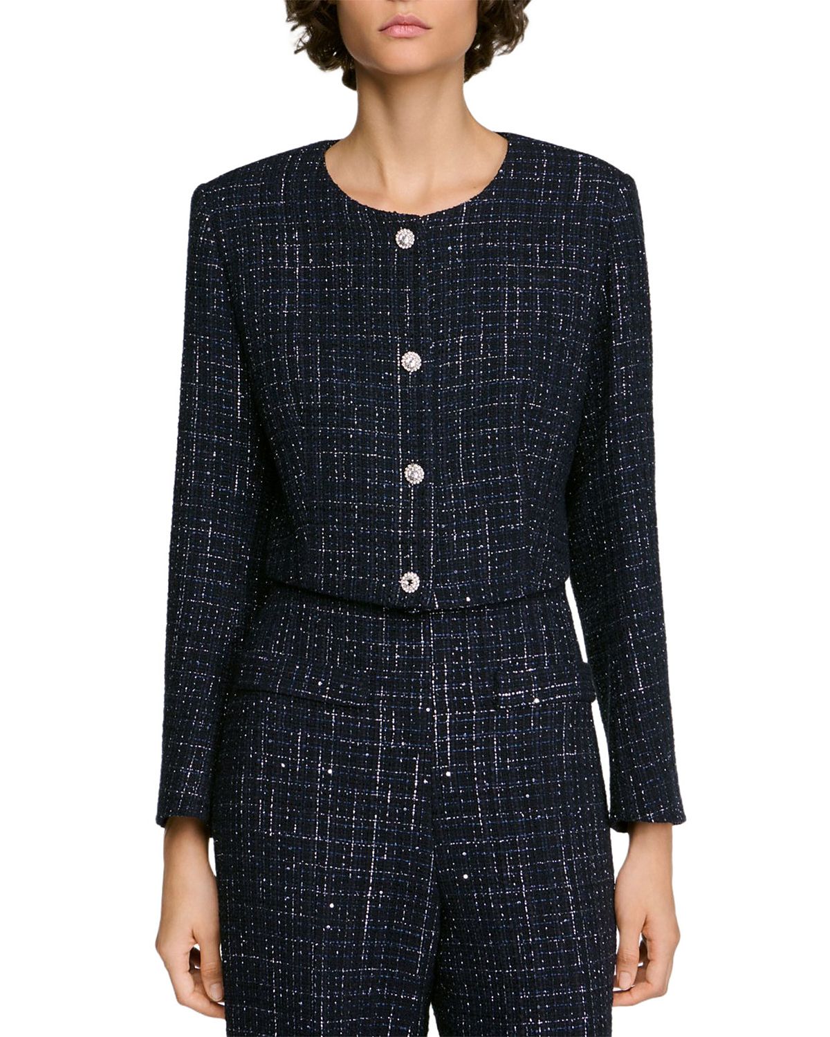 Sandro Ophelie Tweed Collarless Jacket