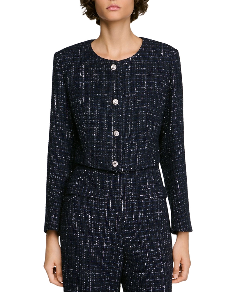 Sandro Ophelie Tweed Collarless Jacket