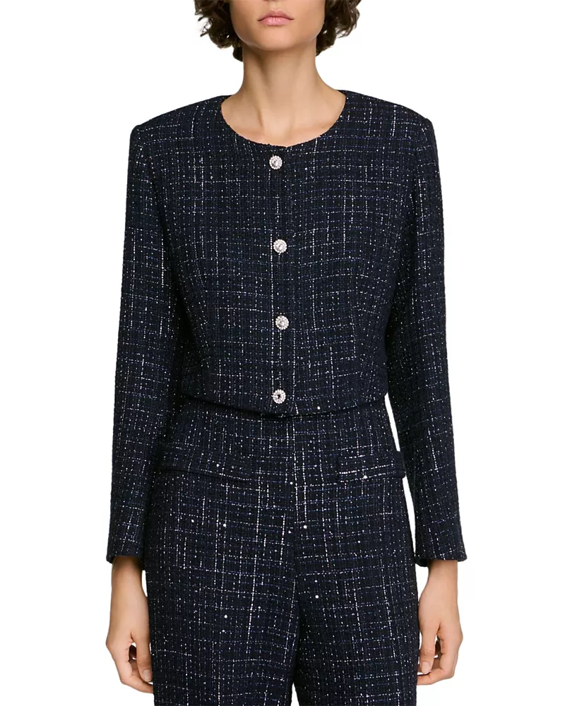 Sandro Ophelie Tweed Collarless Jacket