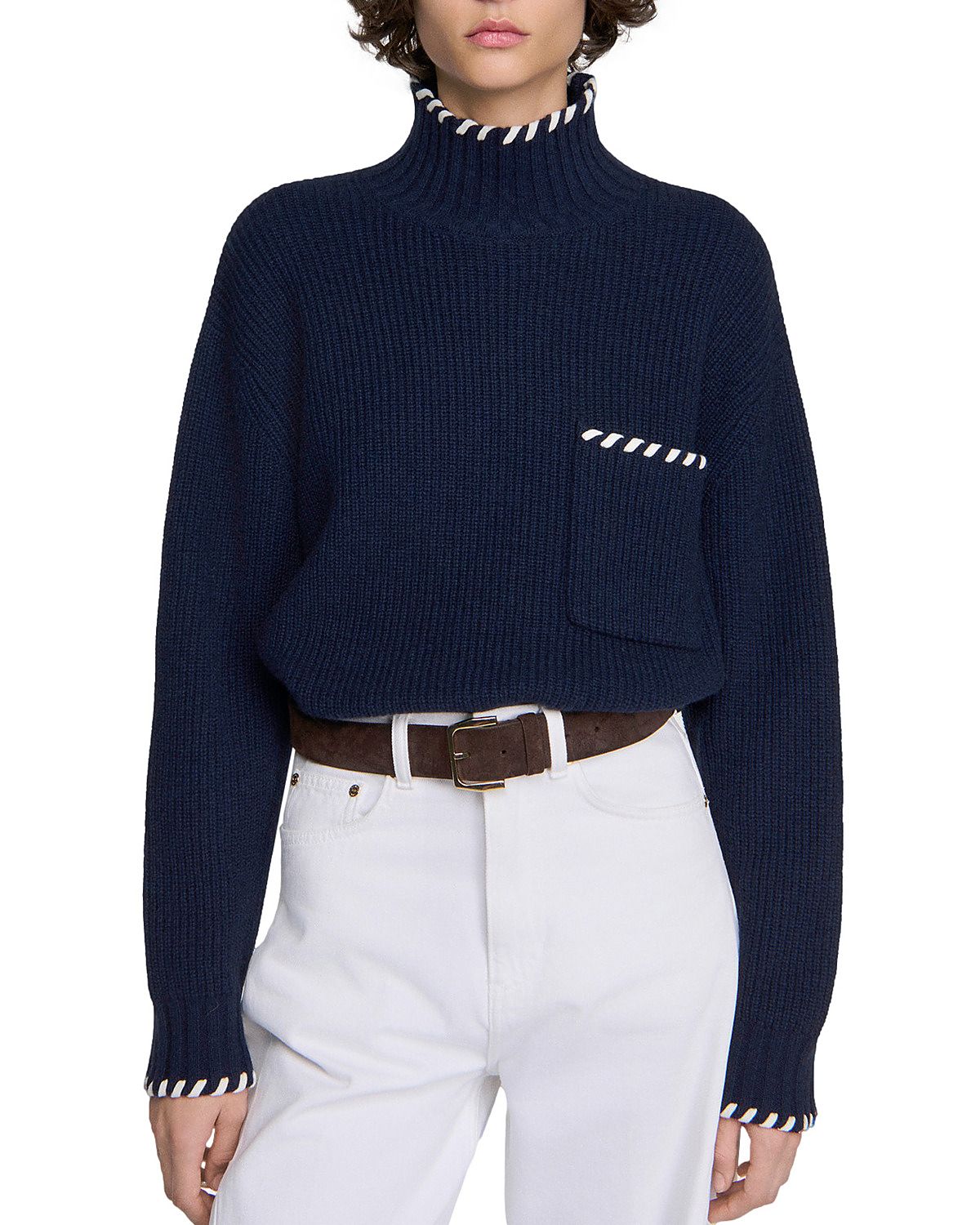 Sandro Alban Whipstitch Turtleneck Sweater