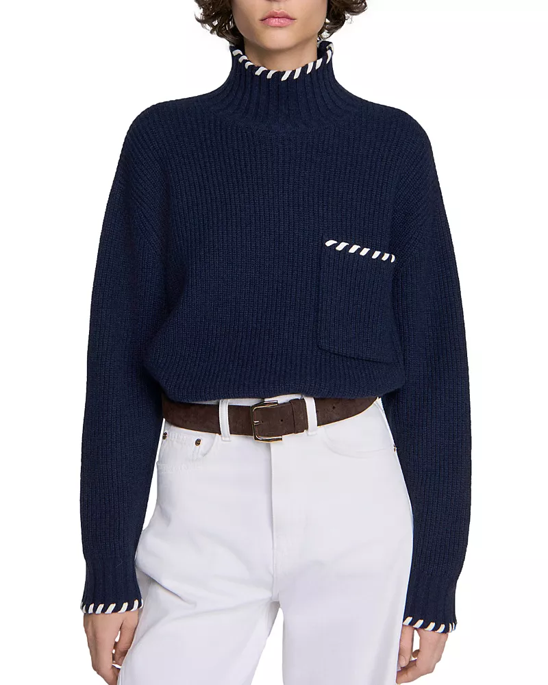 Sandro Alban Whipstitch Turtleneck Sweater