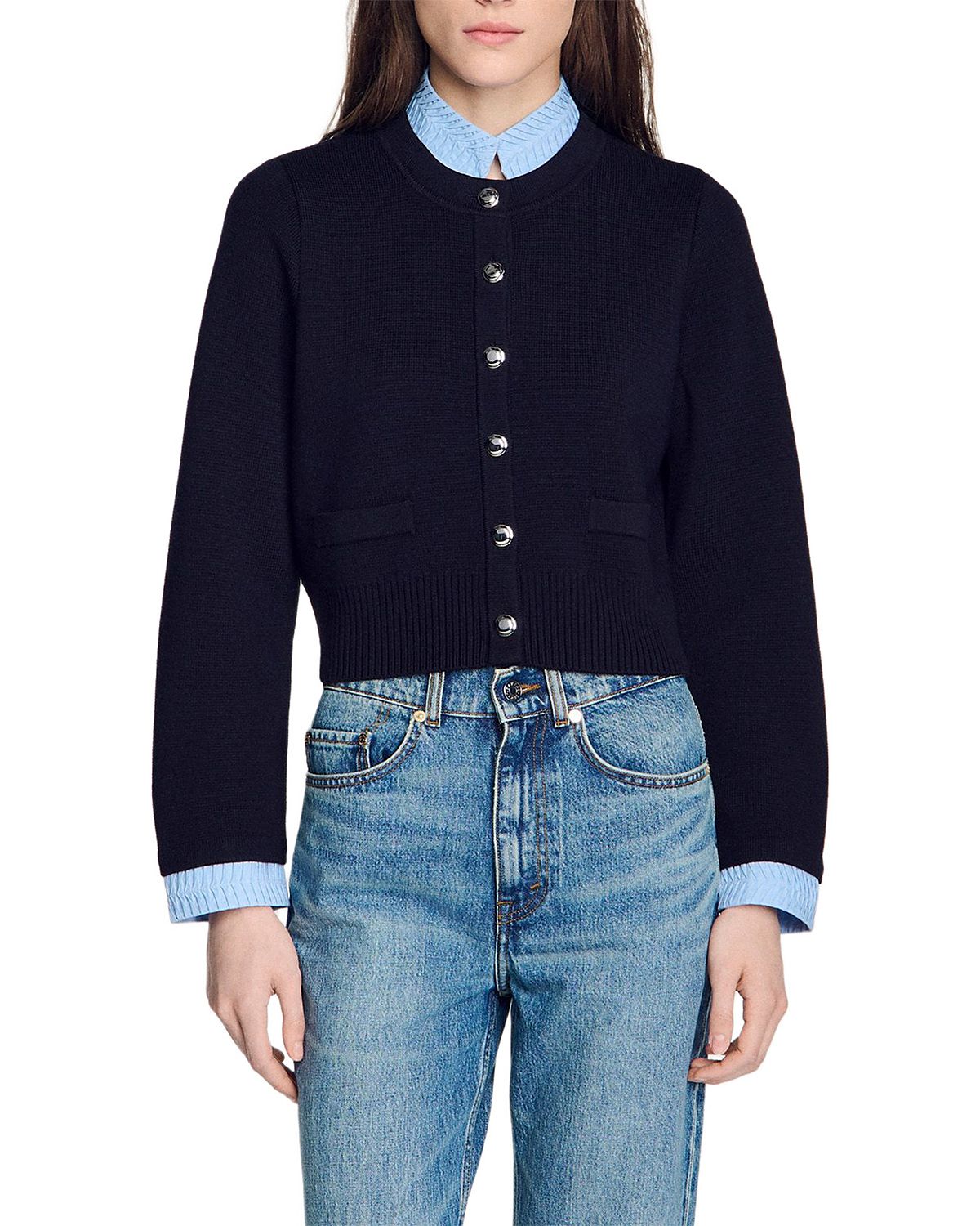Sandro Anthony Two Tone Origami Collar Cardigan