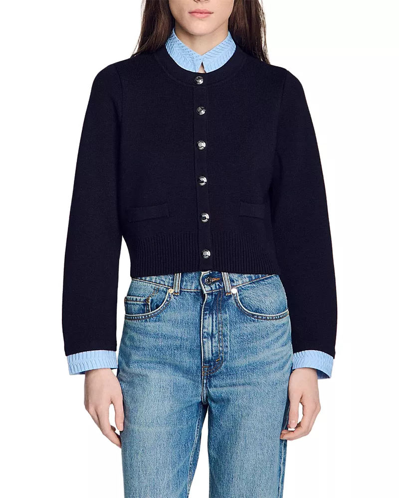 Sandro Anthony Two Tone Origami Collar Cardigan