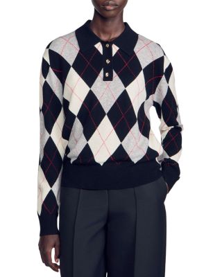 Zefira Wool & Cashmere Argyle Polo Sweater